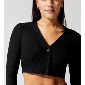 LESET Ali Ribbed V-Neck Cropped Cardigan and tank
